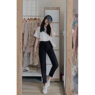 High-waisted western baggy pants, plain long and mid-length (inner-city express) alohashop91