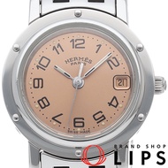 นาฬิกาผู้หญิง Hermes รุ่น Clipper CL4.210 สแตนเลสสตีล หน้าปัดสีชมพู ผ่านการขัดเงา สภาพดีเยี่ยม [มือส
