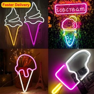 USB Powered Ice Cream Neon Sign Light Popsicle Dessert Shop Neon Wall Lights Restaurant Decor Kids Birthday gift