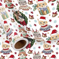 LeZakaa Cat Christmas Wrapping Paper Roll, Cute Pets in Holiday Sweaters, Cat Gift Wrap for Kids, Fa