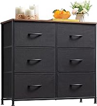 Somdot Dresser for Bedroom with 6 Drawers, 3-Tier Wide Storage Chest of Drawers with Removable Fabric Bins for Closet Nursery Bedside Living Room Laundry Entryway Hallway, Black/Rustic Brown