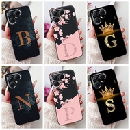 Tecno Pova 7 5G Case Cover LJ7 Black Silicone Aesthetic A-Z Letters Fashion Flowers Crown Shockproof