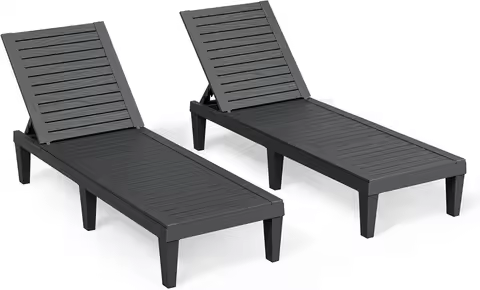 Outdoor Chaise Lounge Chair Set of 2,Waterproof & Lightweight Lounge Chair Outdoor with 5-Position A