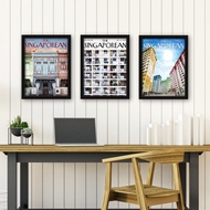 SET OF 3 Wall Decoration Poster Singaporean watercolour artprint featuring HDB and shophouse at Joo 