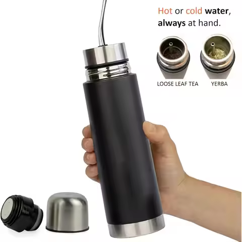 2 in 1 Self-serving Stainless Steel Mate Bottle 500/750ML Thermal Mate Cup with Built-in Bombilla Do