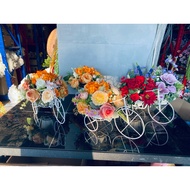 Miniature Cyan Iron 5 Pots With Fake Flowers