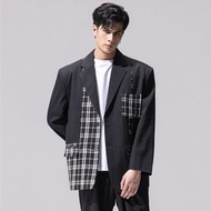 品立男裝拼接格子休閑西服西裝外套