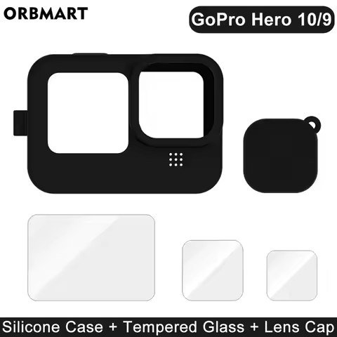 Silicone Case for GoPro Hero 12 11 10 9 Black Tempered Glass Screen Protective Film Lens Cap Cover f