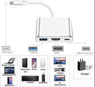 鋁合金 3 合 1 TYPE C 集線器適配器帶 4K HDMI USB 3.0 + USB C 充電端口數字轉換器兼容 MacBook  hbackp Aluminum Alloy 3 in 1 T