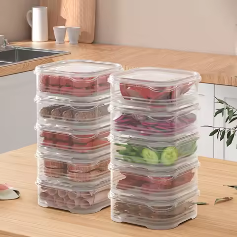 Plastic Crisper Refrigerator Frozen Meat Box Frozen Meat Vegetable Fresh-Keeping Box Transparent Sea