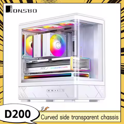 JONSBO D200 Digital Display Computer Case Column-Free Sea View Room Desktop Curved Glass Side-Transp