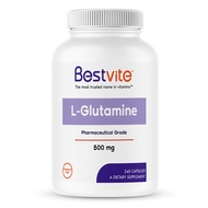 BESTVITE L-Glutamine 500mg per Capsule (240 Capsules) - No Dicalcium Phosphate - No Stearates - Non
