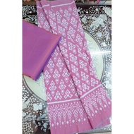 (Fabric Set) Silk Fabric Raised With Glass Flowers (2 Meter Patterned + 2 Plain Color) Pink Lotus Pe