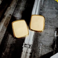 vintage jewelry Monet 古董方框白琺瑯夾式耳環