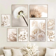 Seni dinding berwarna beige, poster peony, cetakan bunga rose, lukisan kanvas dandelion, gambar bung