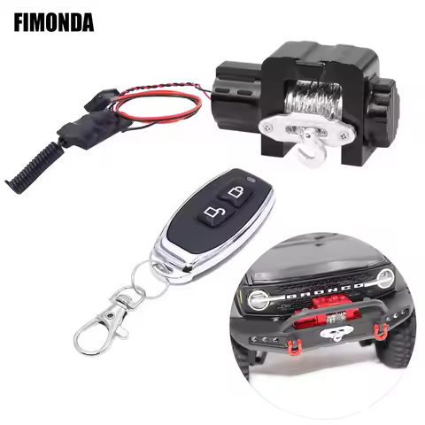 1/18 RC Crawler Wireless Winch Kit – Metal Simulated Winch with Remote Controller for TRX4M Defender