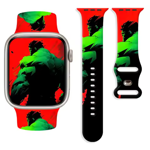 Marvel Incredible Hulk Series Pattern Print Strap for Apple Watch 11/10/9/SE, Soft Replacement Silic