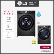 [Bulky] LG FV1411S2B 11kg, Front Load Washer in Black + LG TD-H10VBD 10kg Dryer Dual Inverter Heat Pump in Black