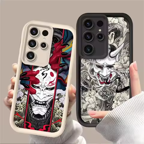 Japan Samurai Oni Mask Art Case For Samsung Galaxy S25 S24 S23 Ultra S22 S21 Plus FE A56 A36 A26 A16
