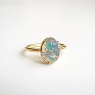 限量現貨 - 天然遊彩蛋白石不規則形 爪鑲 純 18K 金戒指 1.255ct