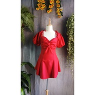️ RED SILK COTTON DRESS WITH Puff SLEEVES – BREAST 80 • WAIST 68 • LENGTH 70 – 40–45KG – NEW PRODUCT