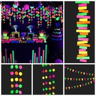 HUMBERTO Neon Fluorescent Garland, Rectangle Fluorescent Paper Round Pentagram Fluorescent Banner, L