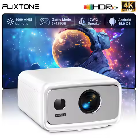 Flixtone D10S 4000 Ansi 4K Full HD Projector for Home Beam Projector Video Cinema HDR10 MEMC Android