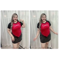 MM61 T-Shirt For Chubby Women Round Neck Short Sleeves Square Man With Cute Bow Print Two-Tone Chest