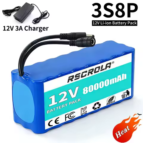 18650 3S8P 12V 80Ah Li-ion Battery Pack with Protection Board Optional Charger for Power Tools