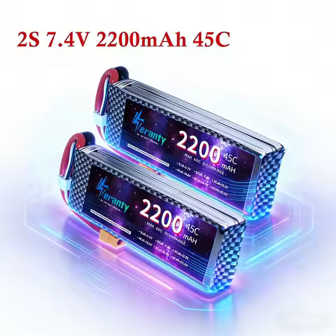 Teranty 2S 7.4 V 2200mAh 45C RC Lipo Battery T Plug Soft Case Short Pack RC Battery for 1:16 RC Car 