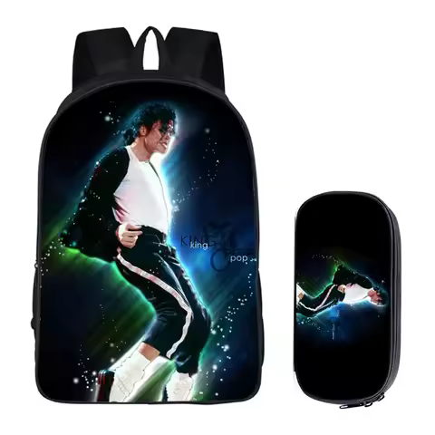 Student Backpacks DIY Michael Jackson Printing Children School Bags for Boys Men Book Bag 2PC Set wi