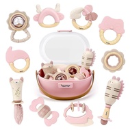 Baby Toys 0-6 Months, Baby Rattles, Teething Toys 3-6 Months, Infant Toys 6-12 Months, 10PCS Pink Se