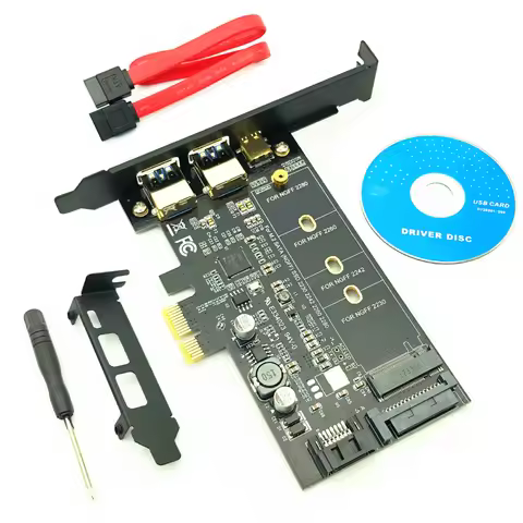 USB 3.0 PCI Express Riser Card Dual Port USB3.0 + 1 Port USB 3.1 Type-C + M.2 NGFF Adapter M2 SATA S