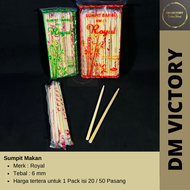 Sumpit Bambu 6mm x 20cm ROYAL isi 50 dan 20 Pasang / Sumpit Tebal / Sumpit Bakmie / Sumpit Higenis