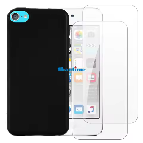 Soft Case + 2 Pack Tempered Glass Screen Protectors for iPod Touch 5,Touch 6, Touch 7 Full-Body Prot