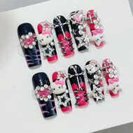 Handmade Y2K Squared Coffin Press On Nails Alt Sweet Edgy HelloKitty Gyaru Cyber Fake Nails Reusable