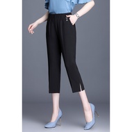 Mother Summer Cropped Pants Thin Style Loose High Waist Stretch Casual Straight Trousers Middle-aged