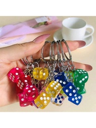 1pc Resin 3D Simulation Dice Keychain (3 Dice) In Multiple Colors For Women's Bag Key Pendant Car Ac