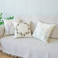 Pastoral Embroidered Pillow case 45x45cm Living Room Sofa Car Cushion Cover 45x45cm Plant Flower Emb
