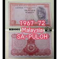 MB0005 1967-72 Malaysia 1st Series 10 Ringgit with old spelling SA-PULOH MB0200