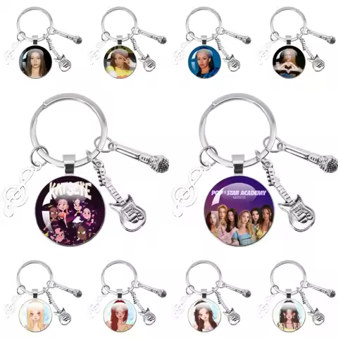 KPOP KATSEYE Keychain Katseye Korean Girl Band Glass Pendant Musician Keychain Microphone Accessorie