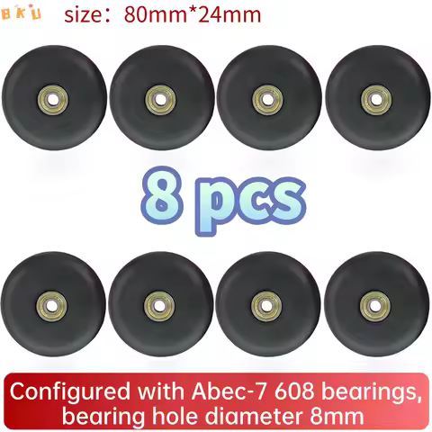 8-Piece Replacement PU Wheels 80mm Diameter - Abec-7 608 Bearings, 12 Color Options for Skates, Scoo