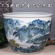 Akuarium keramik tradisional yang dilukis tangan, akuarium teratai dan bunga air, akuarium koi, tang