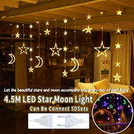 🌙Led Hari Raya Lights Star Moon Curtain Lights 4.5M 138LED Fairy lights In/Outdoor Waterproof Hari Raya Decoration Light