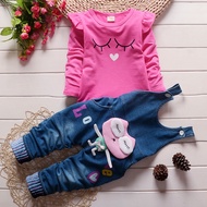 Pakaian Kanak-kanak Gaya Korea Baru Kartun Katak Denim Overall Seluar Panjang Pullover Baju Sweat Le