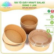 [HCM]100 Tô Giấy Kraft Salad nâu đựng thức ăn salad bánh bông lan có nắp PP nắp pet chịu nhiệt nhiều