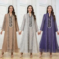 New Style Gauze Sequin Beaded Embroidered Long Skirt Long Sleeve Ladies Dress