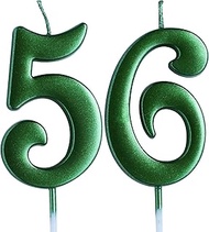 Green 56th Birthday Candle, Number 56 Years Old Candles Cake Topper, Woman Or Man Party Decorations,