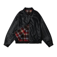 Lansboter เสื้อแจ็คเก็ต เสื้อแจ็คเก็ต ชาย jacket เสื้อคลุมชาย เสื้อโค้ทชาย แจ็กเก็ตหนังสองด้านลายสก๊