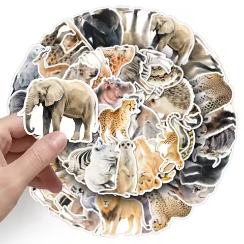 10/50PCS African Animals Stickers Elephant Lion Hyena Graffiti Funny Animal Decoration Kids Toys Lap